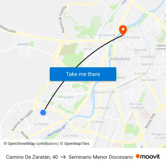 Camino De Zaratán, 40 to Seminario Menor Diocesano map