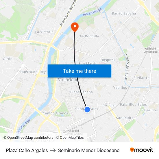 Plaza Caño Argales to Seminario Menor Diocesano map