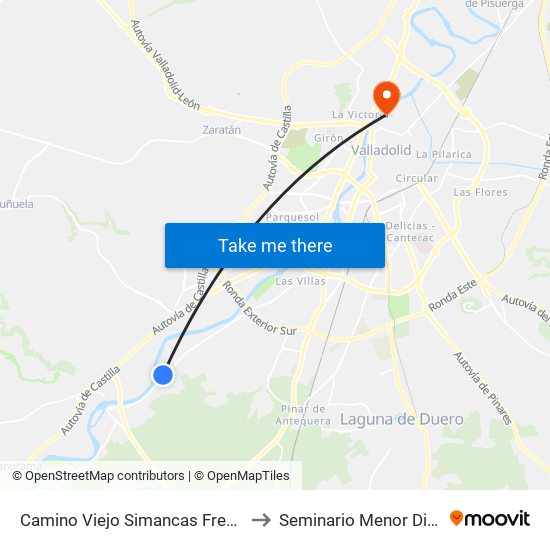 Camino Viejo Simancas Frente Encinas to Seminario Menor Diocesano map