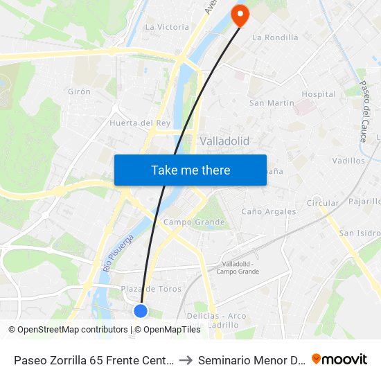 Paseo Zorrilla 65 Frente Centro Comercial to Seminario Menor Diocesano map