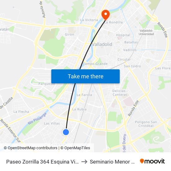 Paseo Zorrilla 364 Esquina Vinos De Rueda to Seminario Menor Diocesano map