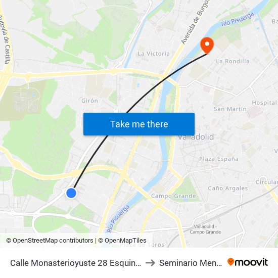 Calle Monasterioyuste 28 Esquina Monsanlorenzoescorial to Seminario Menor Diocesano map