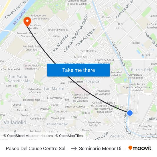 Paseo Del Cauce Centro Salud Pilarica to Seminario Menor Diocesano map