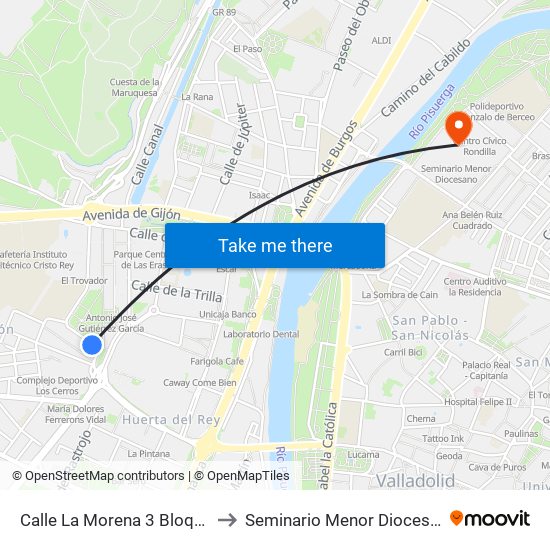 Calle La Morena 3 Bloque 2 to Seminario Menor Diocesano map