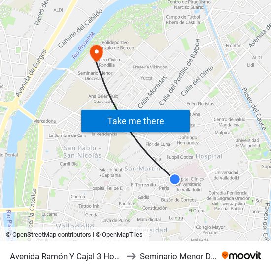 Avenida Ramón Y Cajal 3 Hospital Clínico to Seminario Menor Diocesano map
