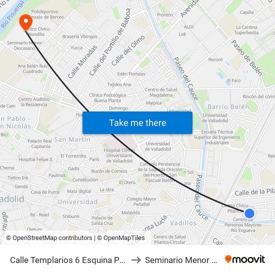Calle Templarios 6 Esquina Puente La Reina to Seminario Menor Diocesano map