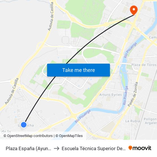 Plaza España (Ayuntamiento) to Escuela Técnica Superior De Arquitectura map