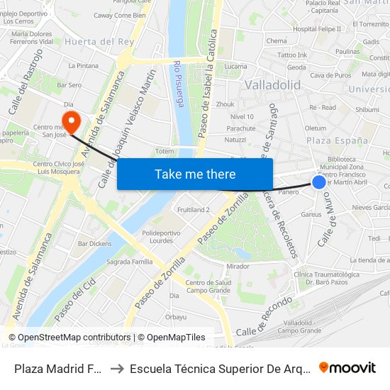 Plaza Madrid Fuente to Escuela Técnica Superior De Arquitectura map