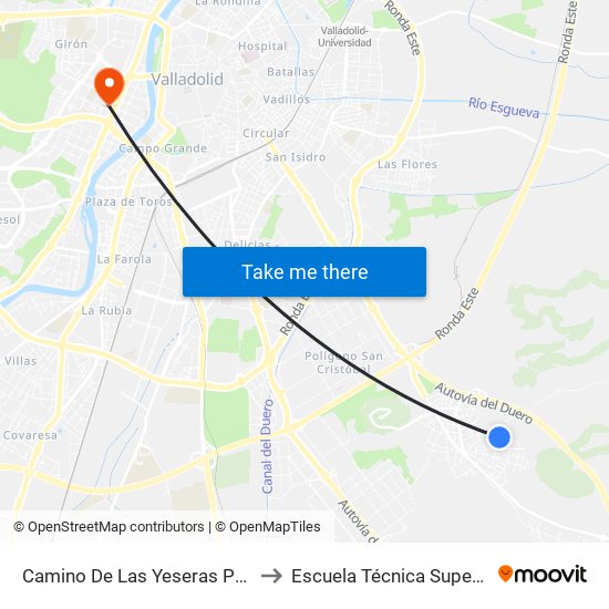 Camino De Las Yeseras Polideportivo Municipal to Escuela Técnica Superior De Arquitectura map