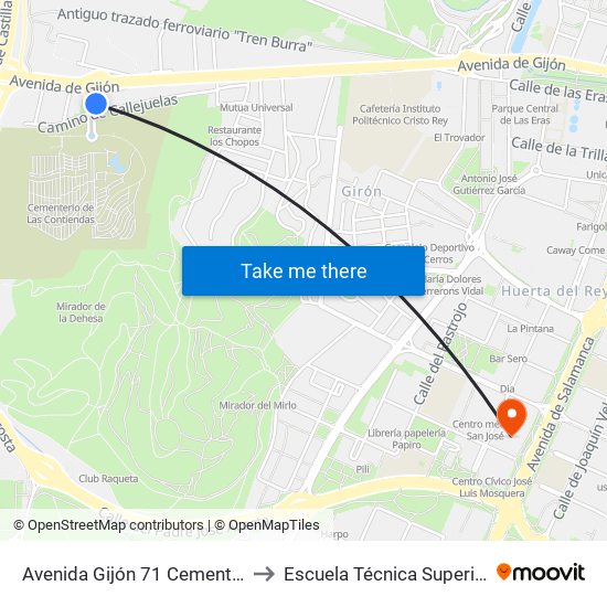 Avenida Gijón 71 Cementerio Las Contiendas to Escuela Técnica Superior De Arquitectura map