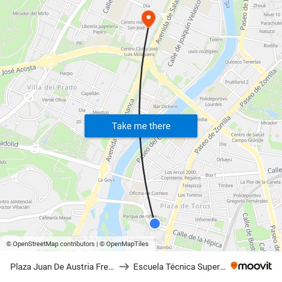 Plaza Juan De Austria Frente Centro Comercial to Escuela Técnica Superior De Arquitectura map