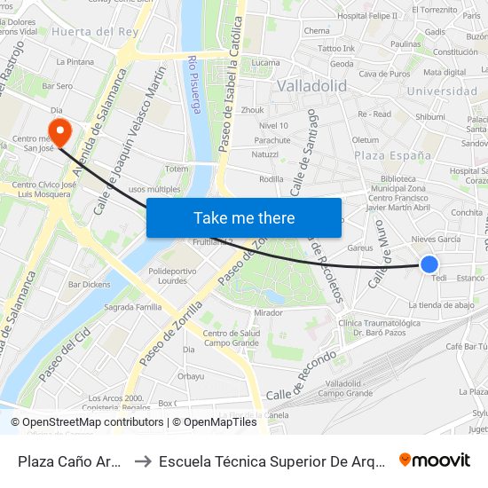 Plaza Caño Argales to Escuela Técnica Superior De Arquitectura map