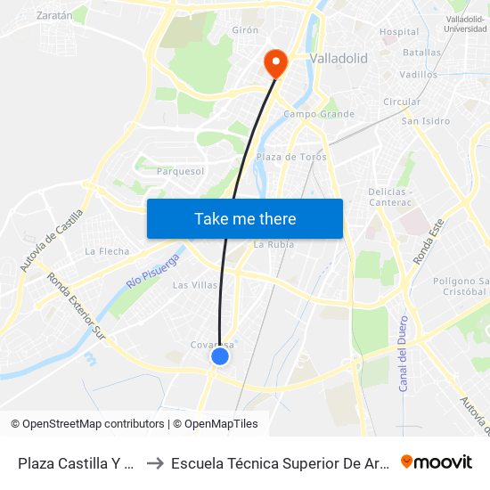 Plaza Castilla Y León 1 to Escuela Técnica Superior De Arquitectura map