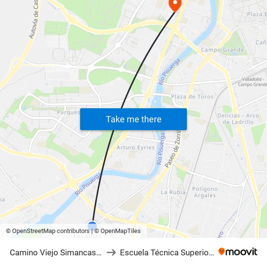 Camino Viejo Simancas Frente Las Villas to Escuela Técnica Superior De Arquitectura map