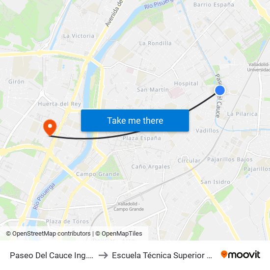 Paseo Del Cauce Ing. Industriales to Escuela Técnica Superior De Arquitectura map