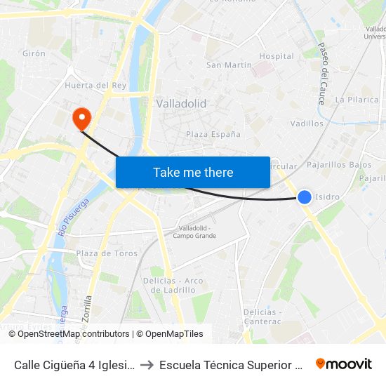 Calle Cigüeña 4 Iglesia San Isidro to Escuela Técnica Superior De Arquitectura map
