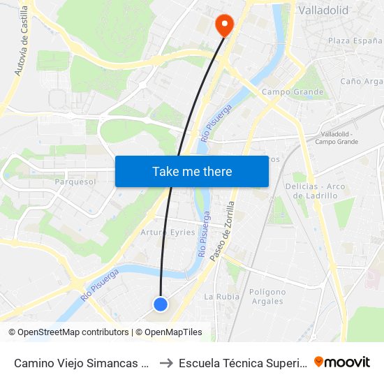 Camino Viejo Simancas 21 Centro Educativo to Escuela Técnica Superior De Arquitectura map