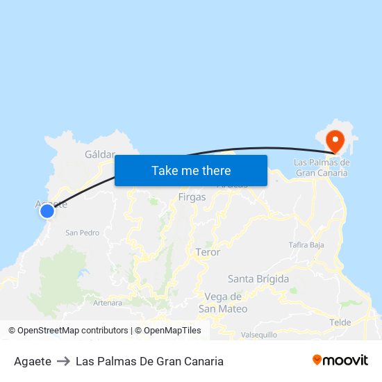 Agaete to Las Palmas De Gran Canaria map