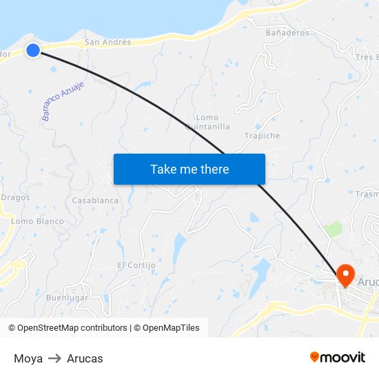 Moya to Arucas map