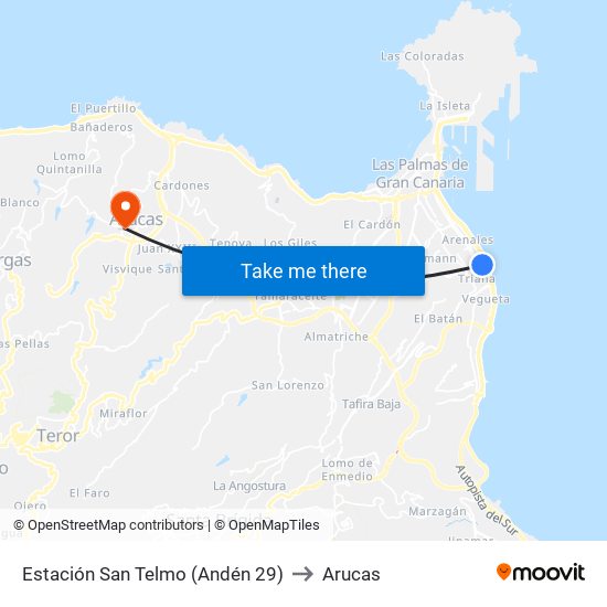 Estación San Telmo (Andén 29) to Arucas map