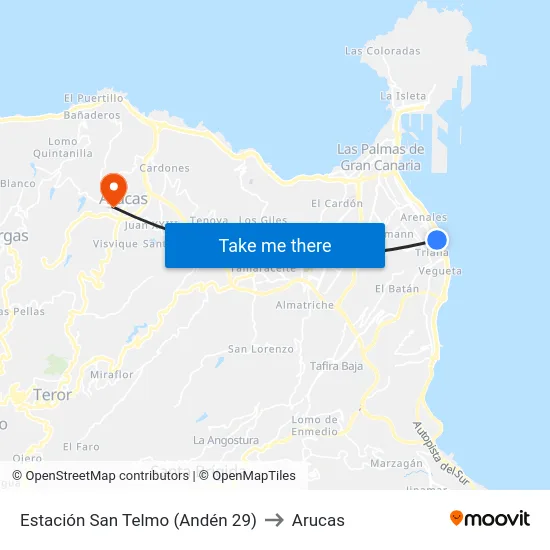 Estación San Telmo (Andén 29) to Arucas map