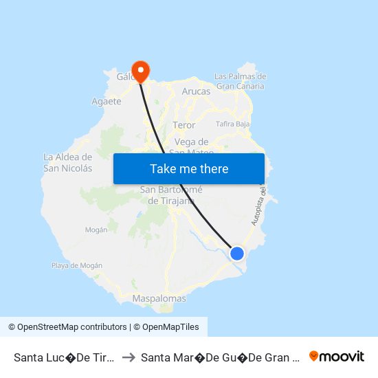 Santa Luc�De Tirajana to Santa Mar�De Gu�De Gran Canaria map