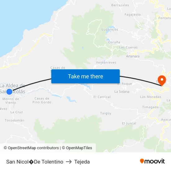 San Nicol�De Tolentino to Tejeda map