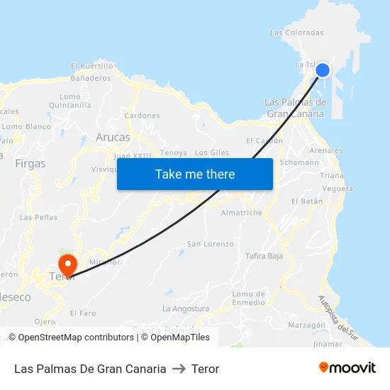 Las Palmas De Gran Canaria to Teror map