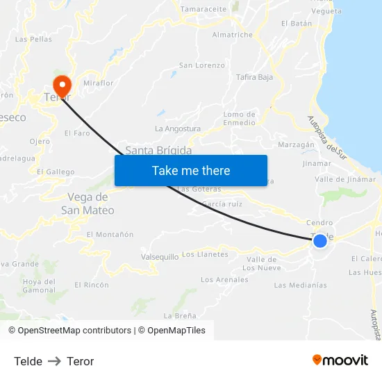Telde to Teror map