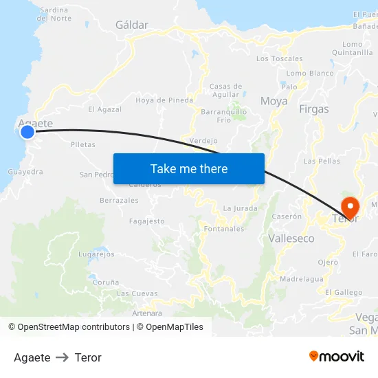 Agaete to Teror map