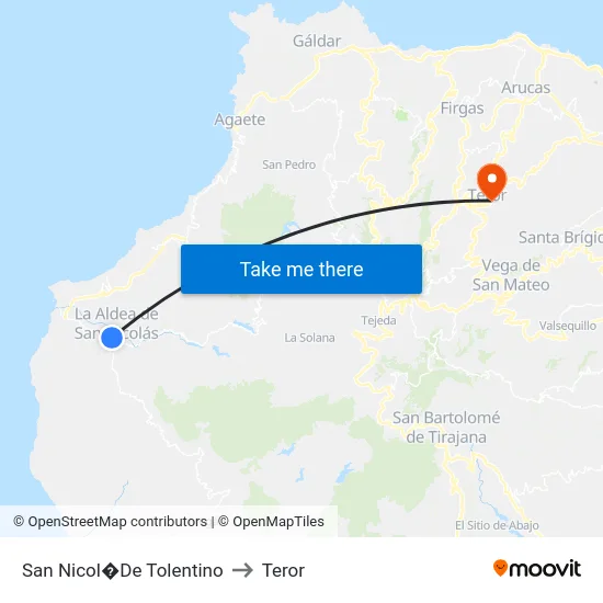 San Nicol�De Tolentino to Teror map