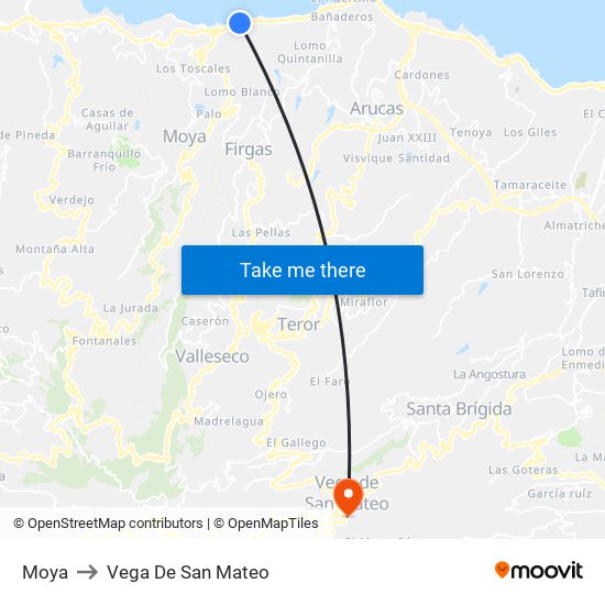 Moya to Vega De San Mateo map