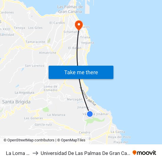 La Loma B6 to Universidad De Las Palmas De Gran Canaria map