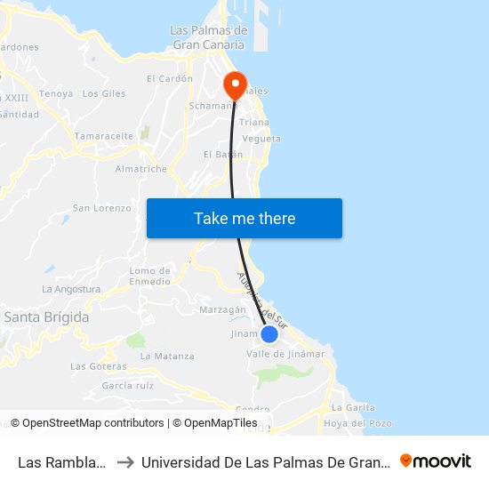 Las Ramblas B4 to Universidad De Las Palmas De Gran Canaria map