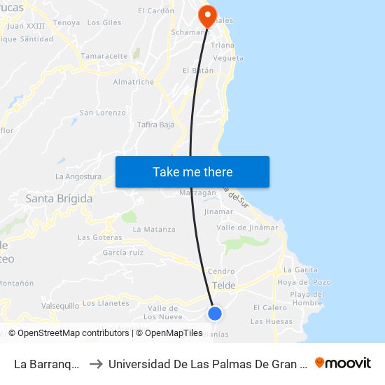 La Barranquera to Universidad De Las Palmas De Gran Canaria map