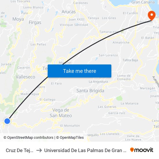 Cruz De Tejeda to Universidad De Las Palmas De Gran Canaria map