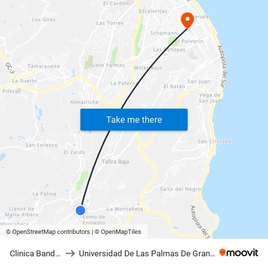 Clinica Bandama to Universidad De Las Palmas De Gran Canaria map