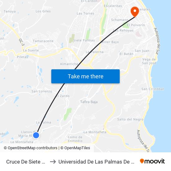 Cruce De Siete Puertas to Universidad De Las Palmas De Gran Canaria map