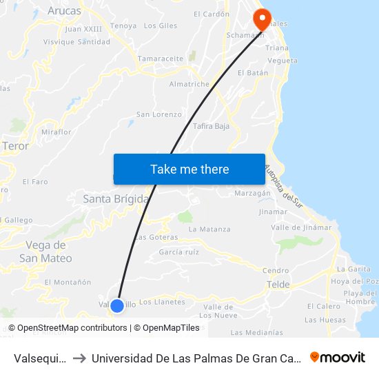 Valsequillo to Universidad De Las Palmas De Gran Canaria map