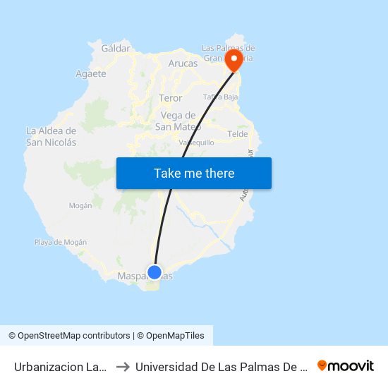 Urbanizacion Las Llaves to Universidad De Las Palmas De Gran Canaria map