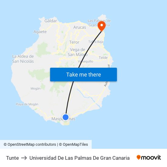 Tunte to Universidad De Las Palmas De Gran Canaria map