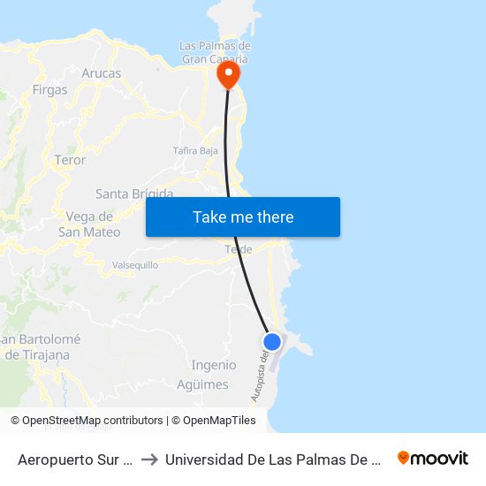 Aeropuerto Sur Expres to Universidad De Las Palmas De Gran Canaria map