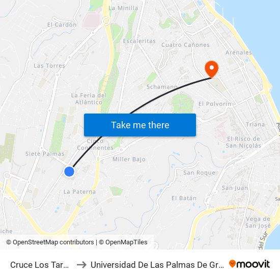 Cruce Los Tarahales to Universidad De Las Palmas De Gran Canaria map