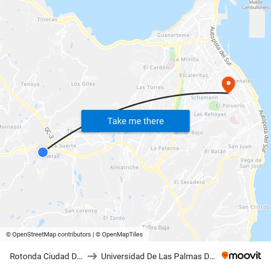 Rotonda Ciudad Del Campo to Universidad De Las Palmas De Gran Canaria map