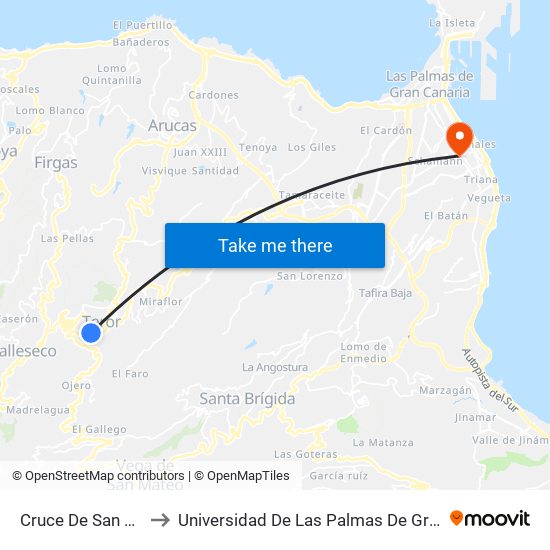 Cruce De San Mateo to Universidad De Las Palmas De Gran Canaria map