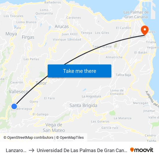 Lanzarote to Universidad De Las Palmas De Gran Canaria map