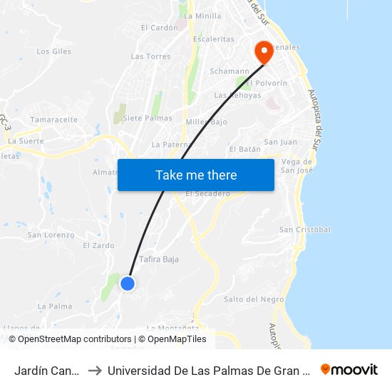 Jardín Canario to Universidad De Las Palmas De Gran Canaria map
