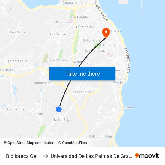 Biblioteca General to Universidad De Las Palmas De Gran Canaria map