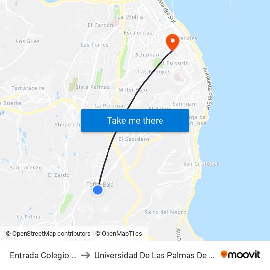 Entrada Colegio Guaydil to Universidad De Las Palmas De Gran Canaria map