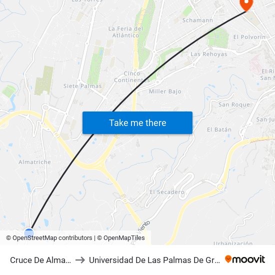 Cruce De Almatriche to Universidad De Las Palmas De Gran Canaria map